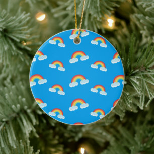 Cute Rainbow with Clouds Pattern Ceramic Ornament