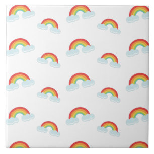 Cute Rainbow with Clouds Pattern Ceramic Tile