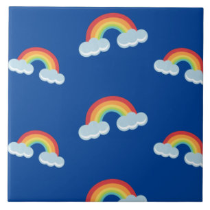 Cute Rainbow with Clouds Pattern Ceramic Tile