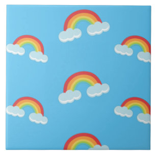 Cute Rainbow with Clouds Pattern Ceramic Tile