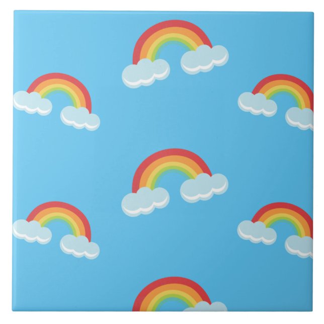 Cute Rainbow with Clouds Pattern Ceramic Tile (Front)
