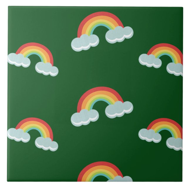 Cute Rainbow with Clouds Pattern Ceramic Tile (Front)