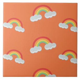 Cute Rainbow with Clouds Pattern Ceramic Tile