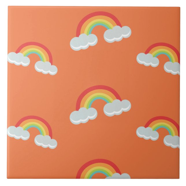 Cute Rainbow with Clouds Pattern Ceramic Tile (Front)