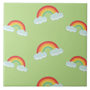 Cute Rainbow with Clouds Pattern Ceramic Tile
