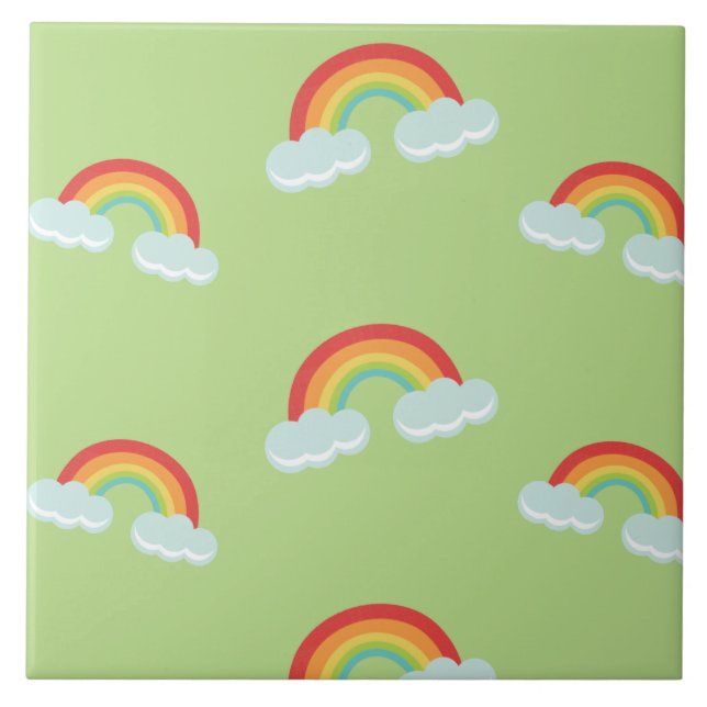 Cute Rainbow with Clouds Pattern Ceramic Tile (Front)