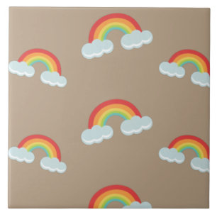Cute Rainbow with Clouds Pattern Ceramic Tile