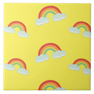 Cute Rainbow with Clouds Pattern Ceramic Tile