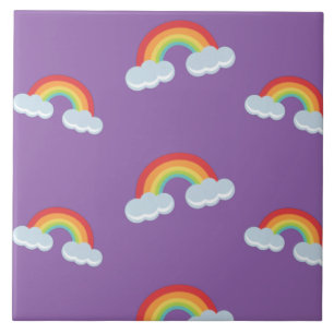 Cute Rainbow with Clouds Pattern Ceramic Tile