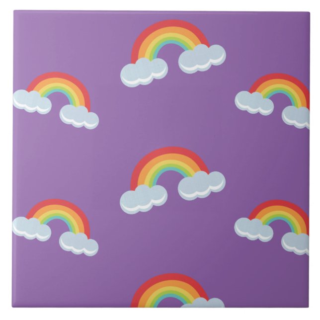 Cute Rainbow with Clouds Pattern Ceramic Tile (Front)