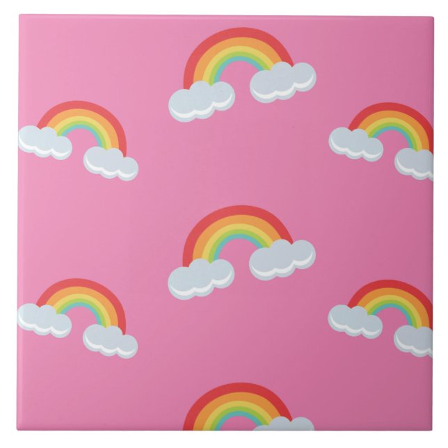 Cute Rainbow with Clouds Pattern Ceramic Tile (Front)