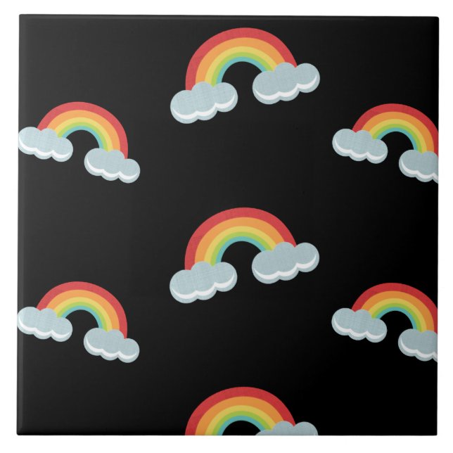Cute Rainbow with Clouds Pattern Ceramic Tile (Front)