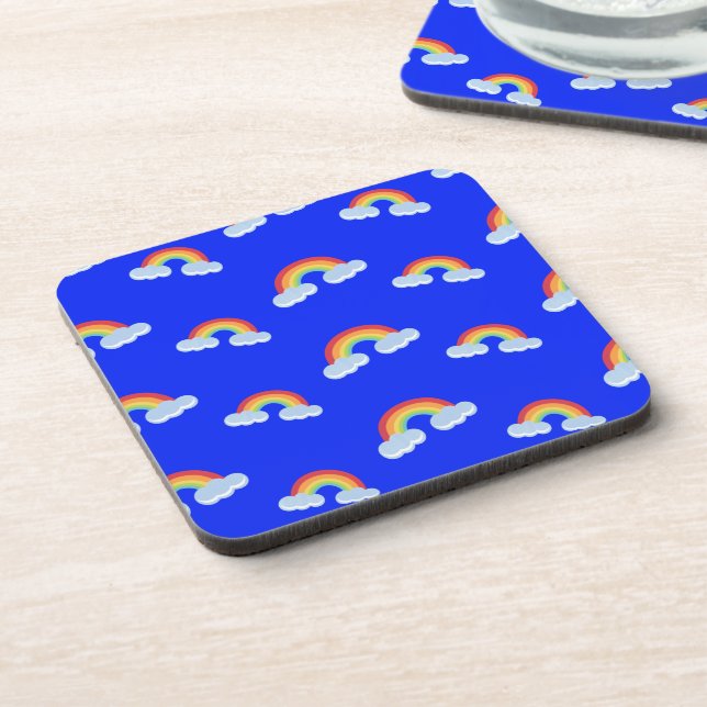 Cute Rainbow with Clouds Pattern Coaster (Left Side)