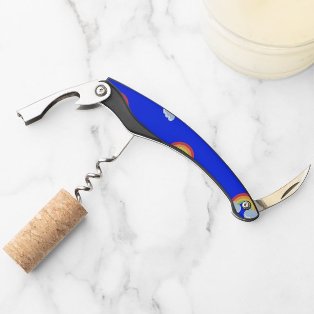 Cute Rainbow with Clouds Pattern Corkscrew (Front)