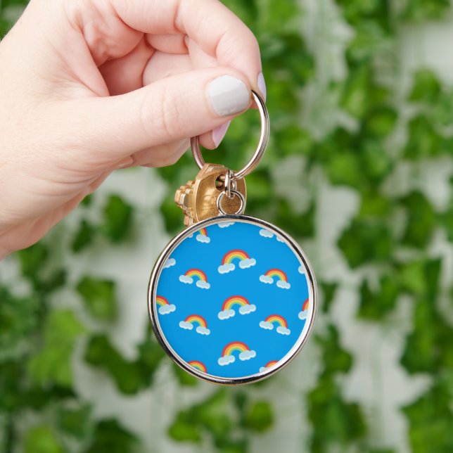 Cute Rainbow with Clouds Pattern Key Ring (Hand)