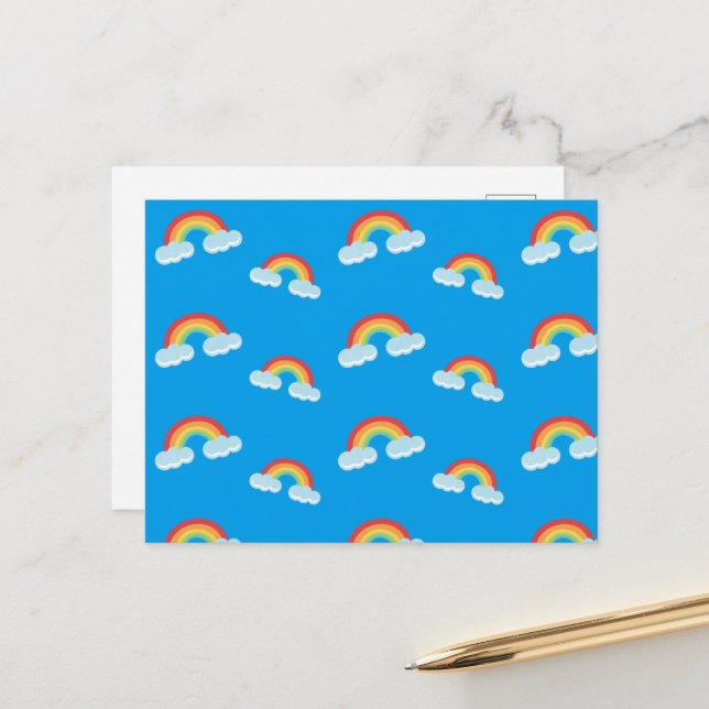 Cute Rainbow with Clouds Pattern Postcard (Front/Back In Situ)