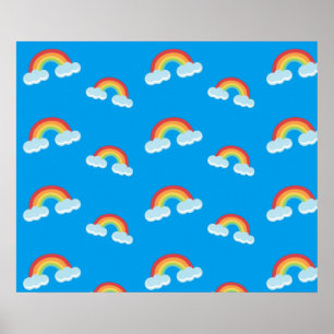 Cute Rainbow with Clouds Pattern Poster