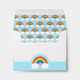 Cute Rainbow With White Clouds and Pink Hearts Envelope