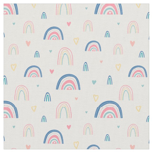Cute Rainbows & Hearts Pattern Fabric (Close Up)