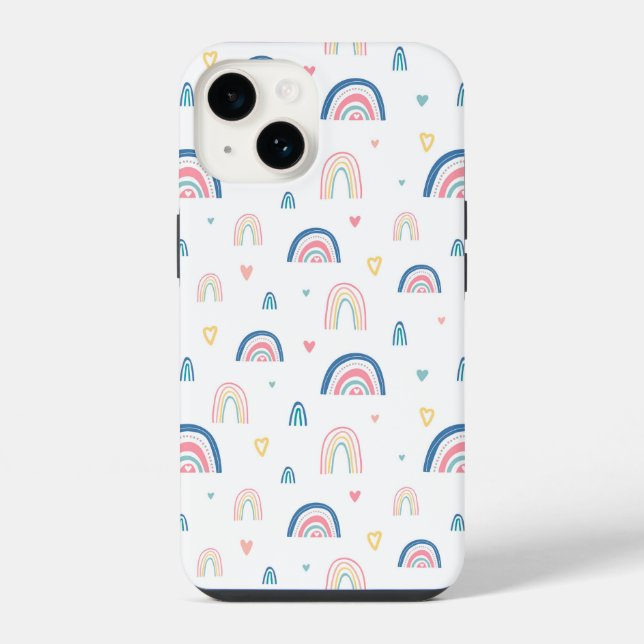 Cute Rainbows & Hearts Pattern iPhone Case (Back)