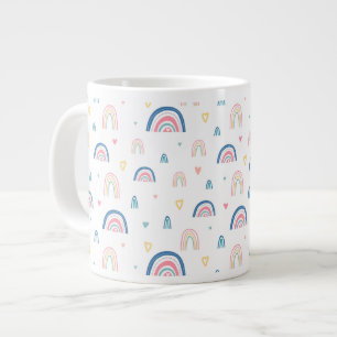 Cute Rainbows & Hearts Pattern Large Coffee Mug