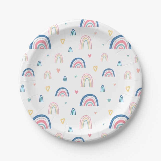 Cute Rainbows & Hearts Pattern Paper Plate (Front)
