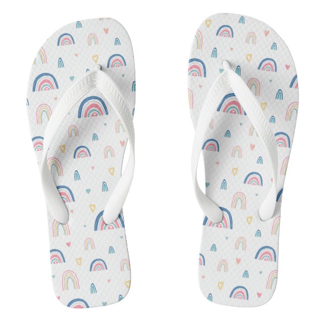 Cute Rainbows & Hearts Pattern Thongs (Footbed)