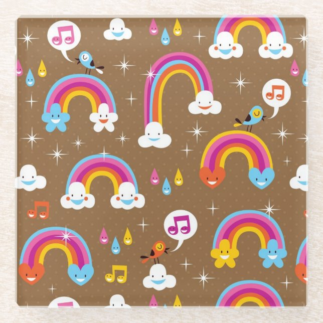 cute rainbows pattern glass coaster (Front)