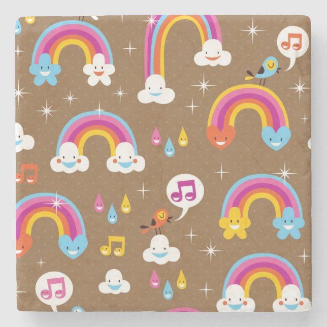 cute rainbows pattern stone coaster (Front)