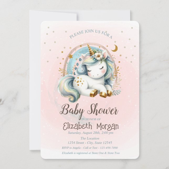 Cute Rainbows Stars Unicorn Baby Shower Invitation (Front)