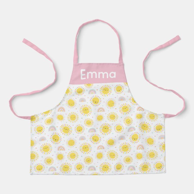 Cute Rainbows, sunshine and hearts pastel Apron (Front)