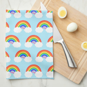 Cute Rainbows With Hearts Pattern Tea Towel