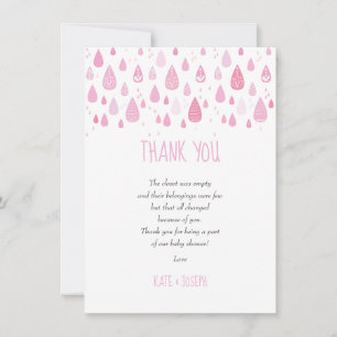 Cute Raindrops Baby Girl Shower Thank You Poem Card