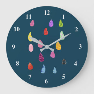 Cute raindrops colorful rain art large clock