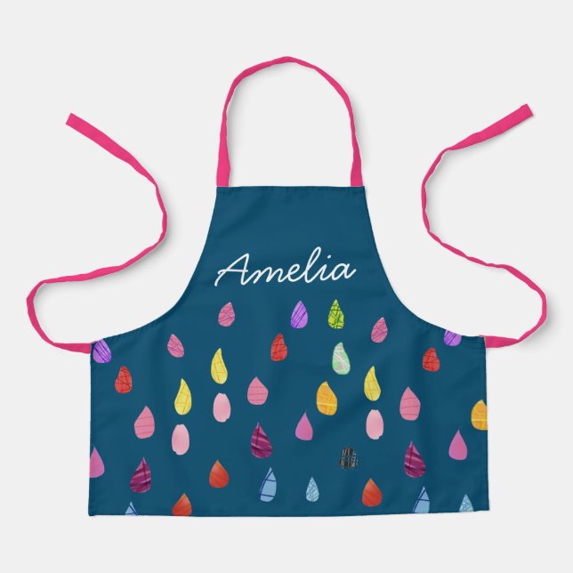 Cute raindrops colourful kids art or cooking apron (Front)