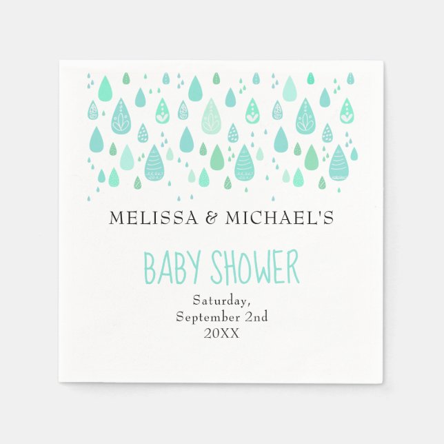 Cute Raindrops Couples Baby Shower / Sprinkle Napkin (Front)