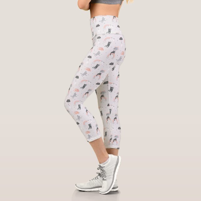Cute Raining Cats Pattern Capri Leggings (Left)