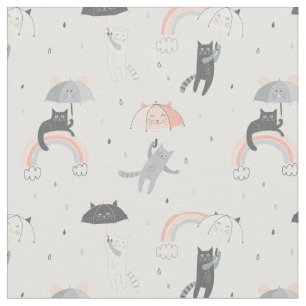 Cute Raining Cats Pattern Fabric