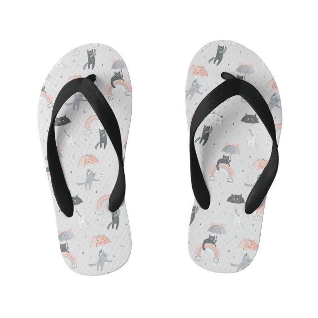 Cute Raining Cats Pattern Kid's Thongs (Footbed)