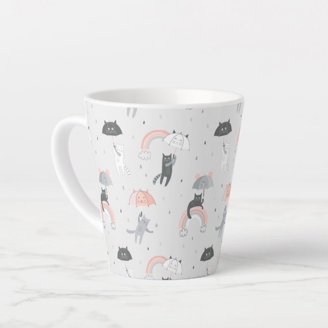 Cute Raining Cats Pattern Latte Mug (Left Angle)