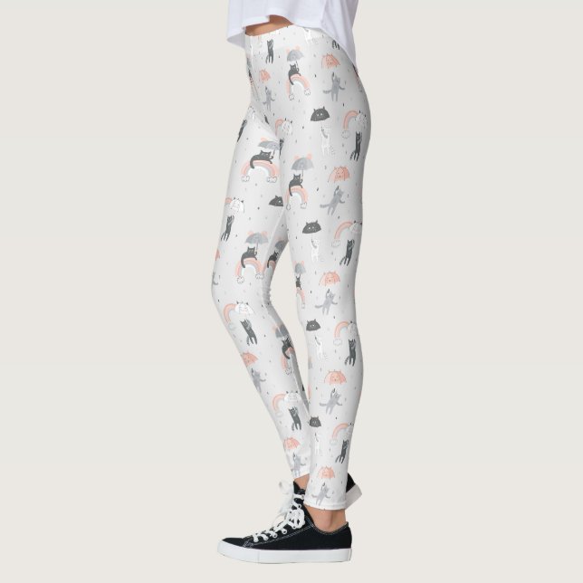Cute Raining Cats Pattern Leggings (Left)