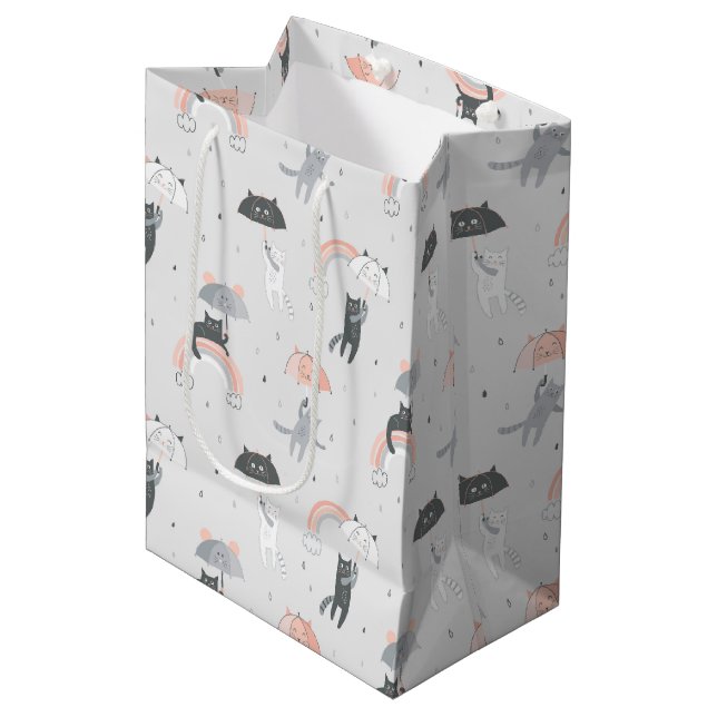 Cute Raining Cats Pattern Medium Gift Bag (Front Angled)
