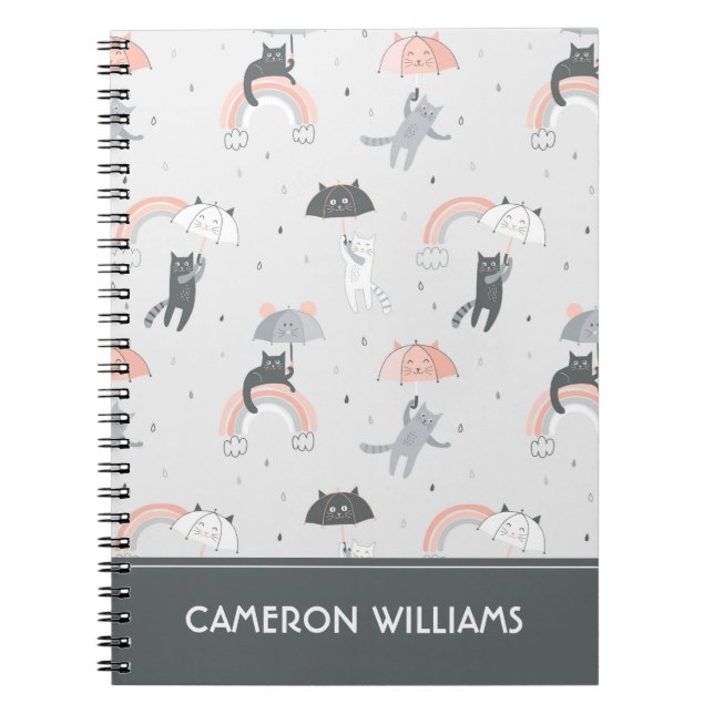 Cute Raining Cats Pattern Notebook (Front)