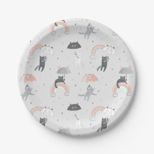 Cute Raining Cats Pattern Paper Plate