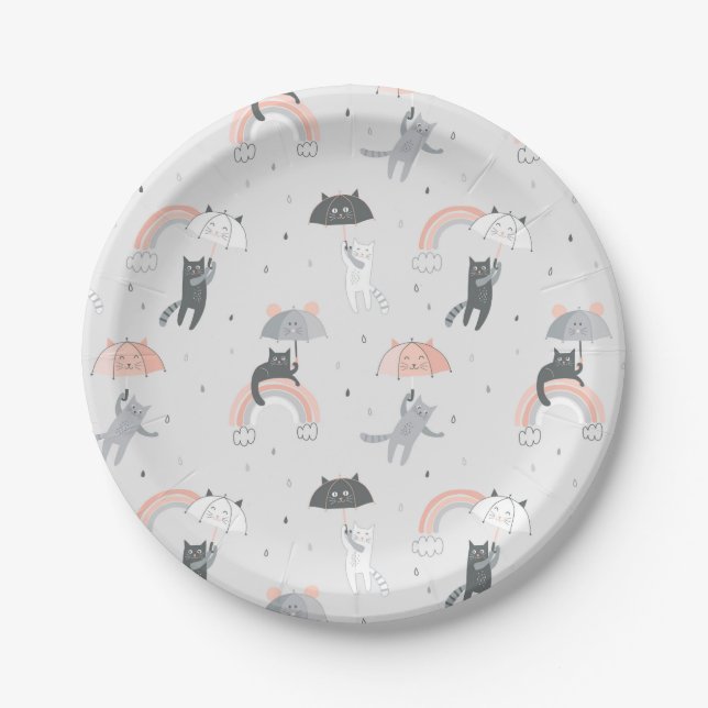 Cute Raining Cats Pattern Paper Plate (Front)
