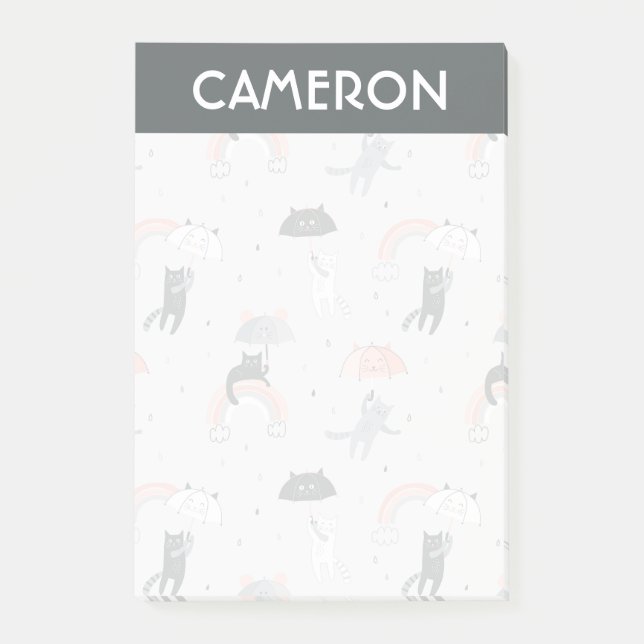 Cute Raining Cats Pattern Post-it Notes (Front)
