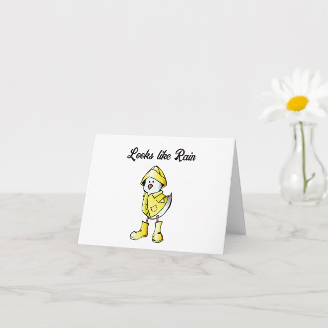 Cute Rainy Day Chick – “Looks Like Rain” Cartoon Card (Small Plant)