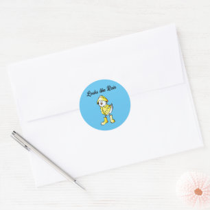 Cute Rainy Day Chick – “Looks Like Rain” Cartoon Classic Round Sticker