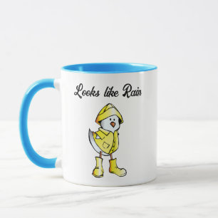 Cute Rainy Day Chick – “Looks Like Rain” Cartoon Mug