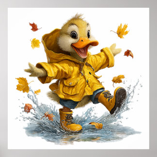 Cute Rainy Day Duck Poster | Adorable Duckling in 